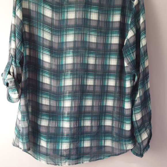 🌞 Band of Gypsies Plaid Blouse, Roll Sleeve, M - Picture 10 of 13